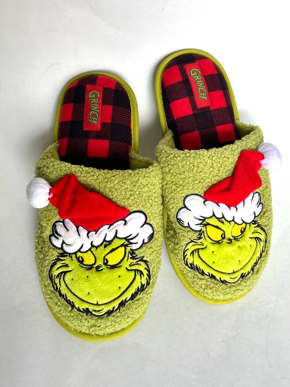 Grinch Santa Hat Slippers Dr. Seuss Unisex Size S Adult Women's 7-8 Men's 5-6